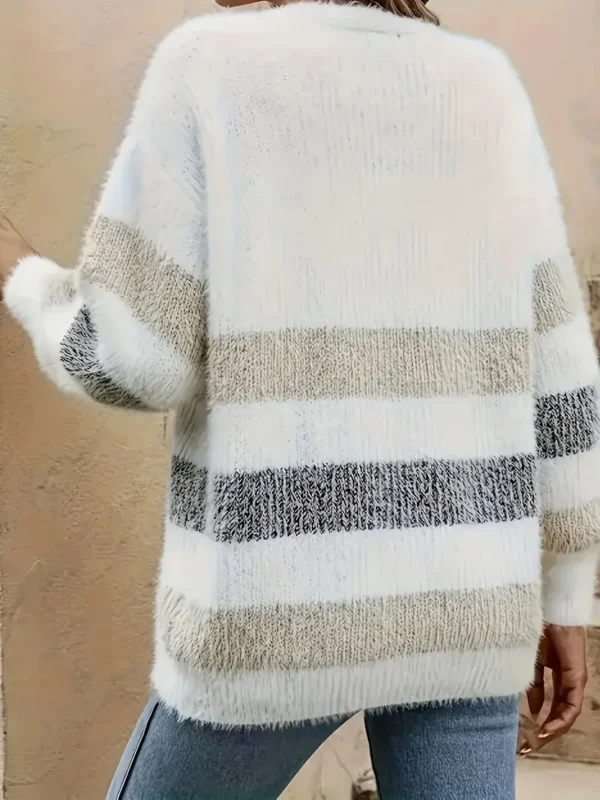 Cardigan tricoté à blocs de couleurs grande taille, cardigan décontracté à manches longues boutonné sur le devant pour l'automne et l'hiver, vêtements grande taille pour femmes – Image 4
