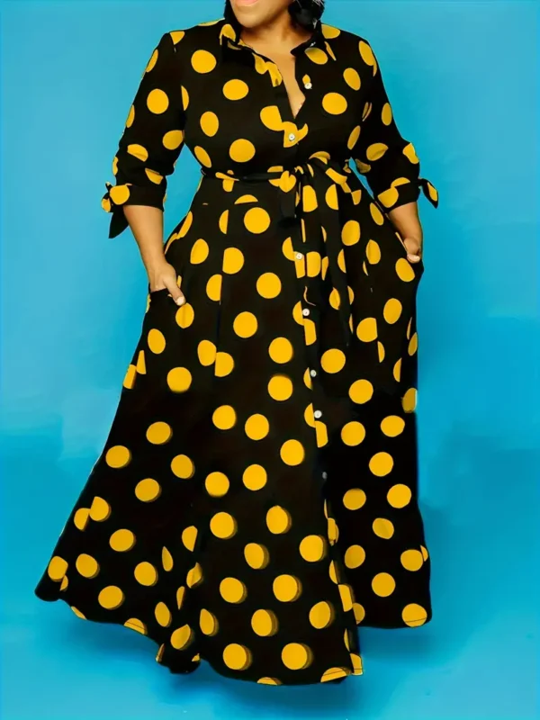 Robe élégante de grande taille Robe élégante de grande taille, robe maxi à col boutonné et à ceinture pour femmes 11 septembre 2024 Kotazando