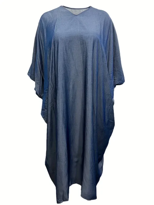 Robe Ample Et Décontractée De Grande Taille, Robe Maxi À Manches Chauve-souris Et Col En V, Vêtements De Grande Taille Pour Femmes – Image 6