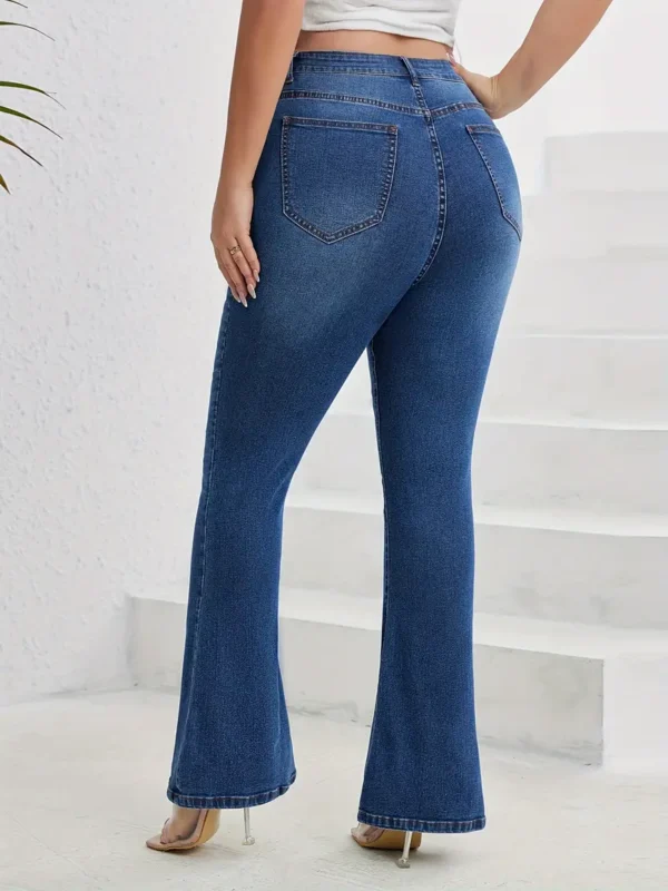 Jean évasé décontracté taille haute pour femmes, pantalon en Denim pincé à fond cloche en Denim bleu délavé classique, mode polyvalente pour un usage quotidien – Image 6