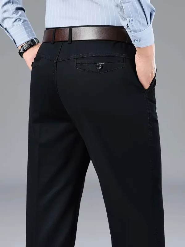 Pantalon uni en coton mélangé pour homme, pour le printemps et l'automne, taille mi-haute et coupe ajustée, durable et confortable, bas décontractés pour les affaires et les tenues formelles – Image 6