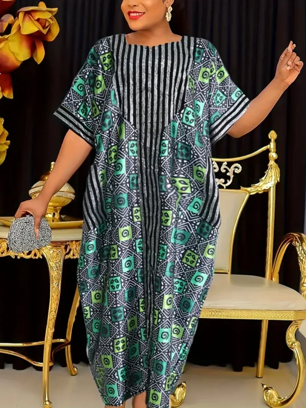 Robe Kaftan à manches chauve-souris Geo Print, robe élégante de longueur maxi, vêtements pour femmes – Image 7