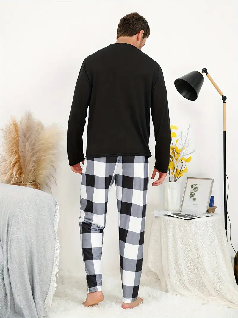 2 ensembles de pyjamas pour hommes avec manches longues et poches, pantalons à carreaux, style confortable et doux pour la peau, vêtements de détente confortables pour hommes 7 2 ensembles de pyjamas pour hommes avec manches longues et poches, pantalons à carreaux, style confortable et doux pour la peau, vêtements de détente confortables pour hommes – Image 6