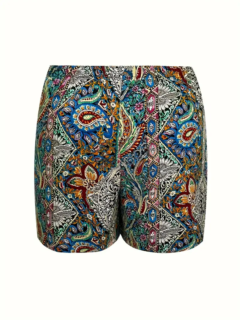 Short à taille nouée imprimé cachemire grande taille, short décontracté de vacances pour l'été, vêtements grande taille pour femmes 7 Short à taille nouée imprimé cachemire grande taille, short décontracté de vacances pour l'été, vêtements grande taille pour femmes – Image 6
