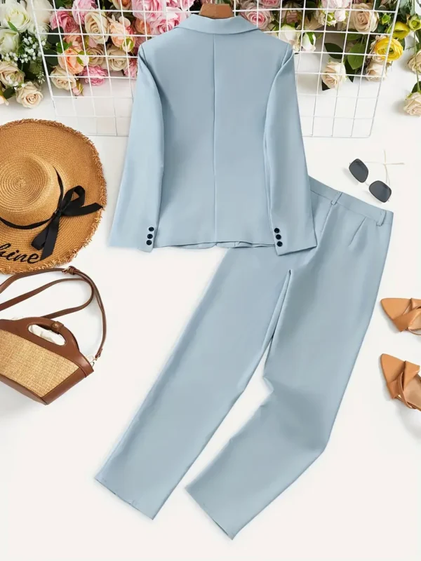Ensemble blazer élégant de couleur unie grande taille, blazer à manches longues et pantalon à revers boutonné sur le devant, tenues pour le bureau et le travail, vêtements grande taille pour femmes – Image 6