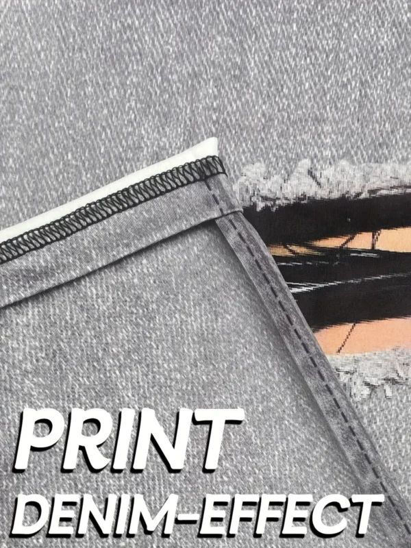 Leggings déchirés en faux denim grande taille, leggings taille haute décontractés pour un usage quotidien, vêtements grande taille pour femmes – Image 4
