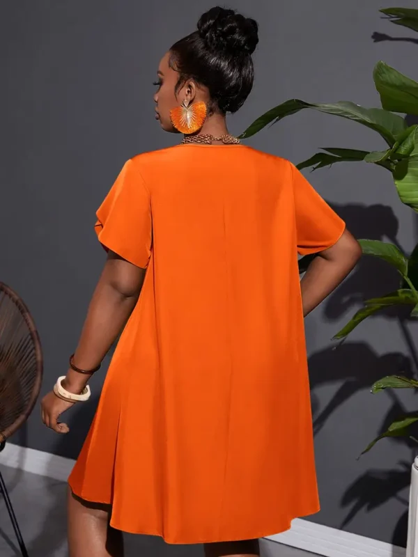 Robe courte à manches courtes et froncée sur le devant, élégante pour le printemps et l'été, vêtements grande taille pour femmes – Image 7