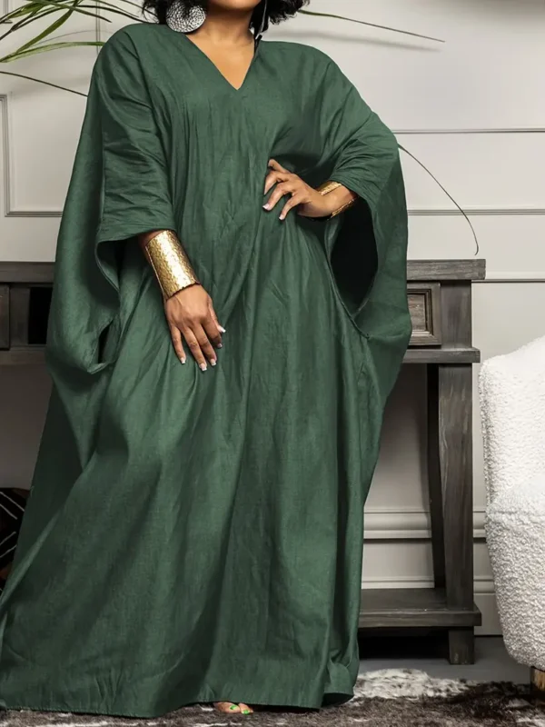 Robe Ample Et Décontractée De Grande Taille, Robe Maxi À Manches Chauve-souris Et Col En V, Vêtements De Grande Taille Pour Femmes – Image 7