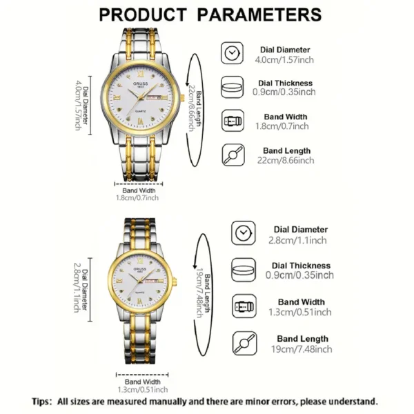 Montre à quartz pour couple Montre à quartz de luxe bicolore avec calendrier, analogique, pour les affaires et les loisirs, pour les couples, cadeau de Saint-Valentin pour lui et elle 1 septembre 2024 Kotazando