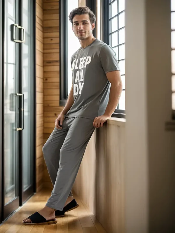 Ensemble de détente confortable pour homme 2 pièces Ensemble de détente confortable pour homme 2 pièces, T-shirt à manches courtes et pantalon avec inscription simple septembre 20, 2024 Kotazando