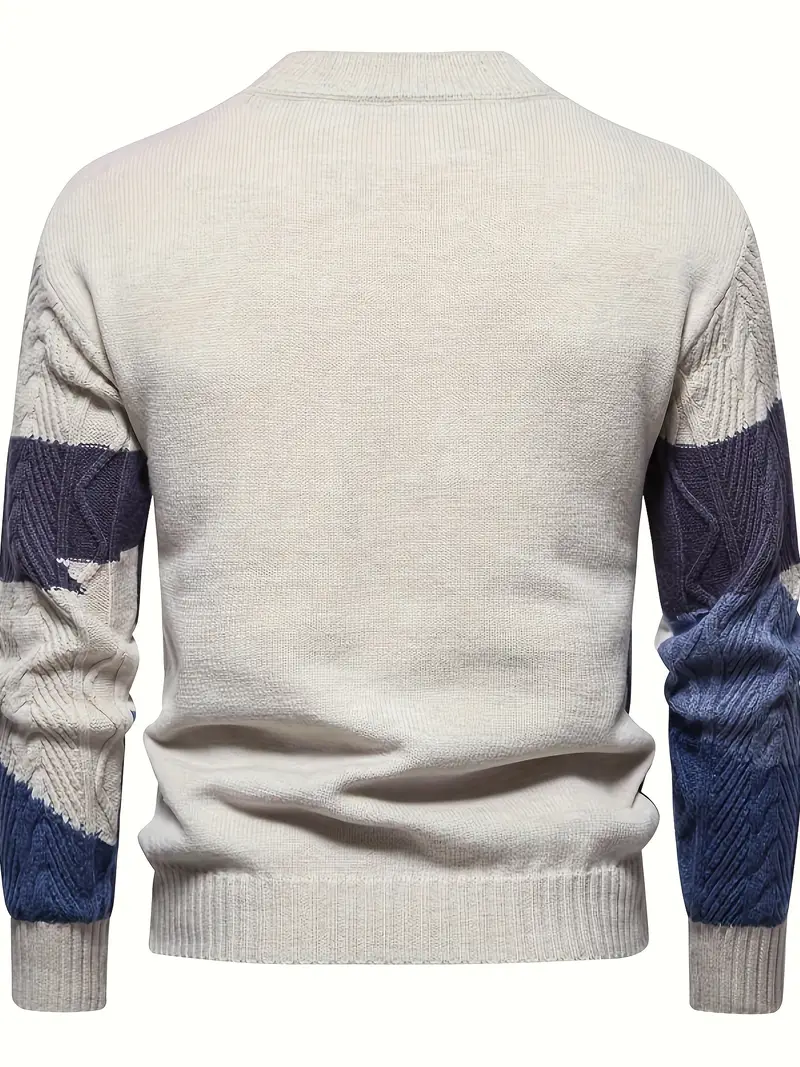 Pull Tricoté Solide Élégant Pour Hommes, Haut Décontracté À Manches Longues Et Respirant À Col Rond Pour Les Activités De Plein Air Et La Promenade En Ville 10 Pull Tricoté Solide Élégant Pour Hommes, Haut Décontracté À Manches Longues Et Respirant À Col Rond Pour Les Activités De Plein Air Et La Promenade En Ville – Image 9