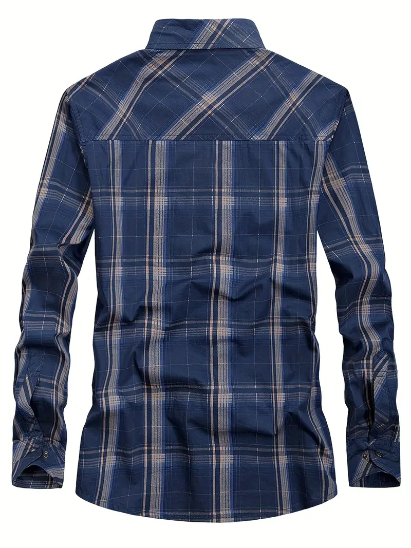 Chemise Décontractée À Carreaux Boutonnée À Manches Longues Pour Hommes, Chemise Cargo Multi-poches En Coton, Vêtements Pour Hommes Pour Le Printemps Été Automne, Hauts Pour Hommes 10 Chemise Décontractée À Carreaux Boutonnée À Manches Longues Pour Hommes, Chemise Cargo Multi-poches En Coton, Vêtements Pour Hommes Pour Le Printemps Été Automne, Hauts Pour Hommes – Image 9