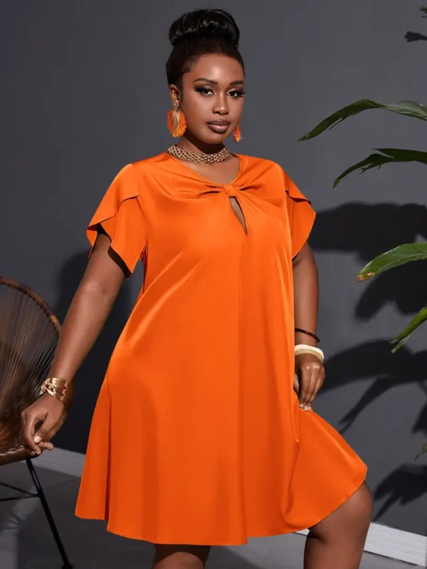 Robe courte à manches courtes et froncée sur le devant, élégante pour le printemps et l'été, vêtements grande taille pour femmes – Image 8