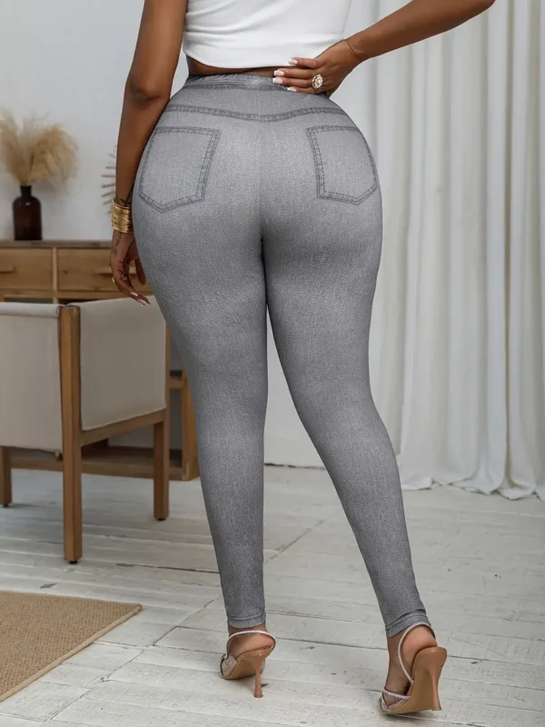 Leggings déchirés en faux denim grande taille, leggings taille haute décontractés pour un usage quotidien, vêtements grande taille pour femmes – Image 5