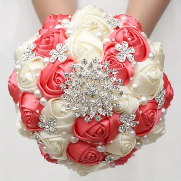 Bouquet de satin de mariée avec fausses perles et strass, accessoire de main romantique pour mariage 14 septembre 2024 Kotazando