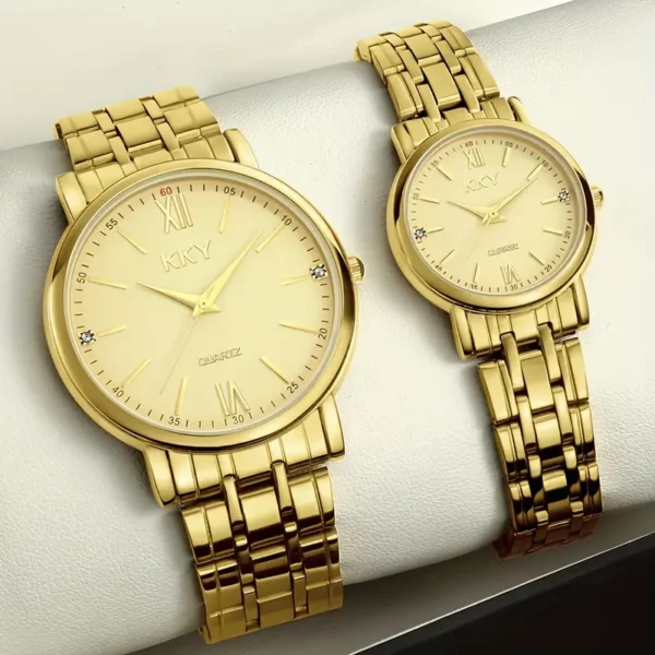 Ensemble de montres de luxe pour couple 2 pièces Ensemble de montres de luxe pour couple 2 pièces, Mouvement à quartz, élégant ton doré avec accents en strass, bracelet en acier inoxydable, Cadeau idéal pour un anniversaire ou la Saint-Valentin 1 septembre 2024 Kotazando