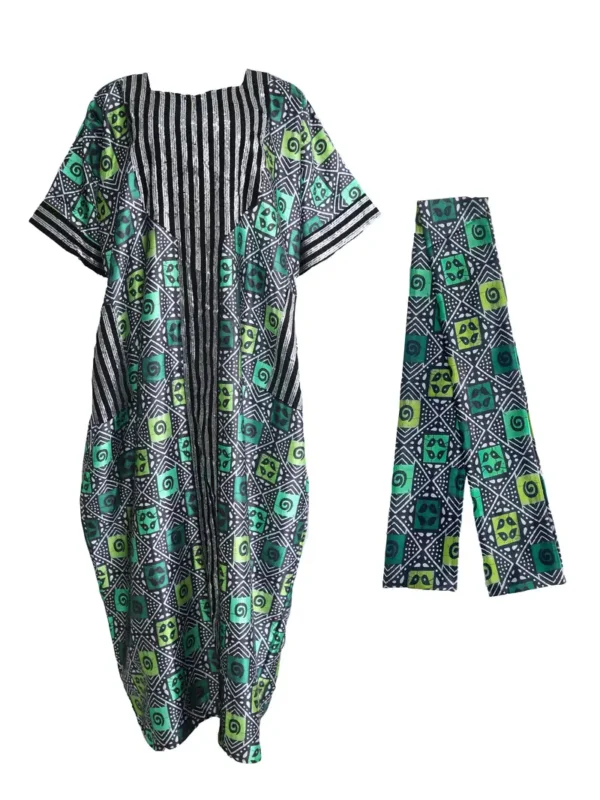 Robe Kaftan à manches chauve-souris Geo Print, robe élégante de longueur maxi, vêtements pour femmes – Image 10