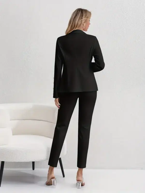 Costume pantalon élégant de couleur unie, Blazer à double boutonnage à manches longues et revers et pantalon slim taille haute, Tenues pour femmes - Image 9