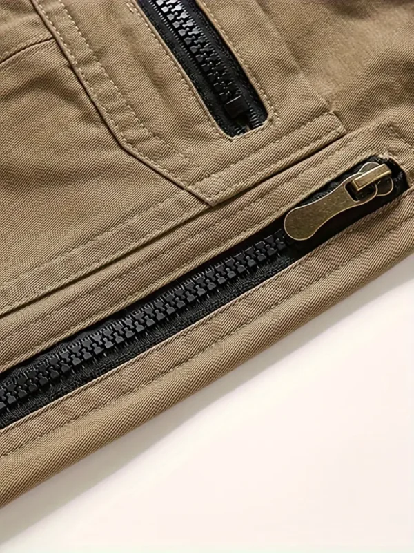 Pantalon cargo uni 100 % coton pour homme, design multipoches, pantalon décontracté et confortable pour l'extérieur - Image 10