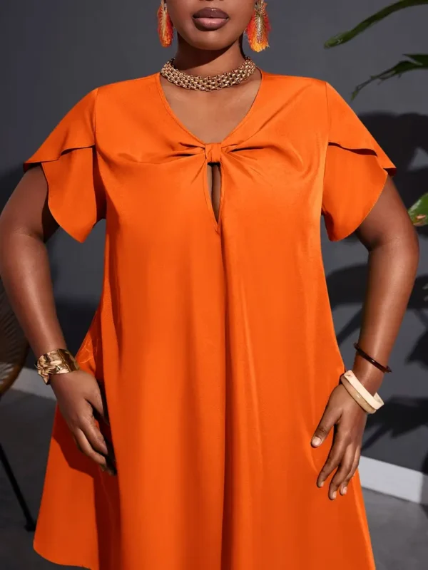 Robe courte à manches courtes et froncée sur le devant, élégante pour le printemps et l'été, vêtements grande taille pour femmes – Image 9