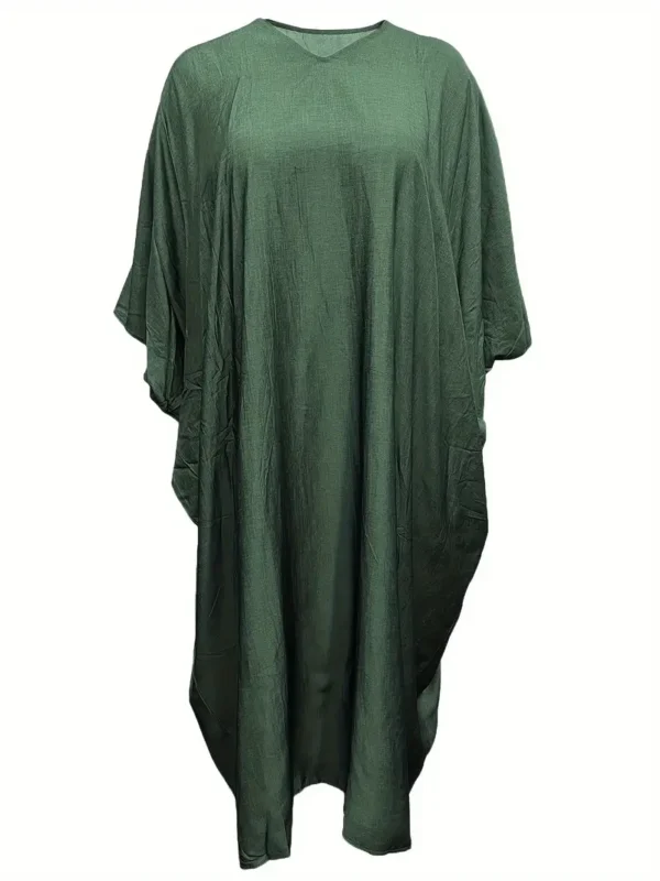 Robe Ample Et Décontractée De Grande Taille, Robe Maxi À Manches Chauve-souris Et Col En V, Vêtements De Grande Taille Pour Femmes – Image 9