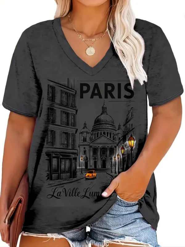 T-shirt imprimé PARIS grande taille T-shirt imprimé PARIS grande taille, haut décontracté à manches courtes et col en V pour le printemps et l'été, vêtements grande taille pour femmes 27 septembre 2024 Kotazando