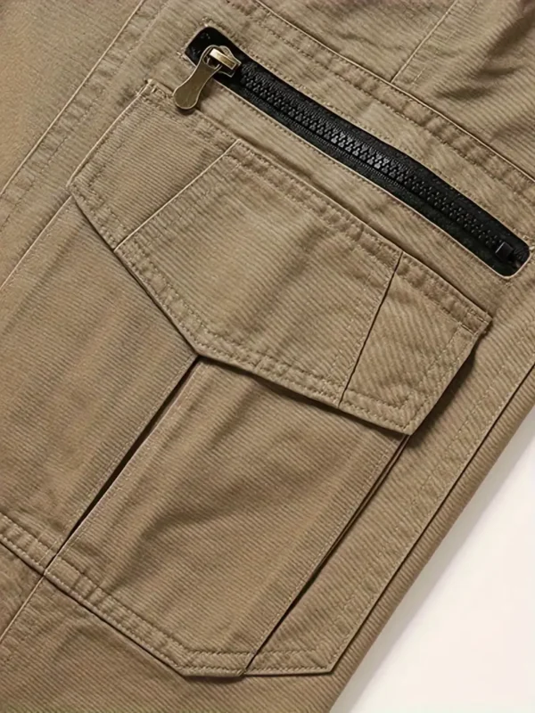 Pantalon cargo uni 100 % coton pour homme, design multipoches, pantalon décontracté et confortable pour l'extérieur - Image 11