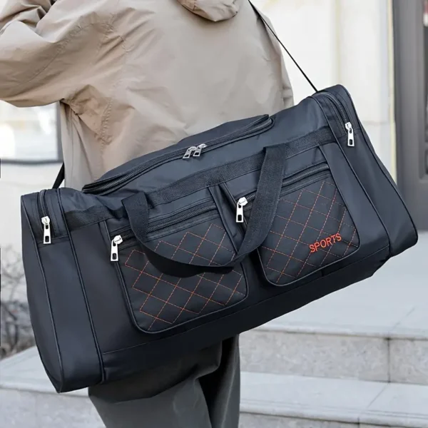 Grand sac de sport de grande capacité, sac de voyage en tissu Oxford durable avec impression de positionnement, style européen et américain, produit à Baigou, lavable à la main, Bagage à main et à bandoulière unisexe pour les courts voyages d'affaires et le travail – Image 10