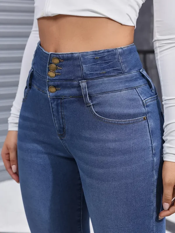 Pantalon en jean skinny bleu délavé à coupe ajustée et doublure en peluche pour l'hiver, style décontracté, épais et chaud pour femmes. – Image 10