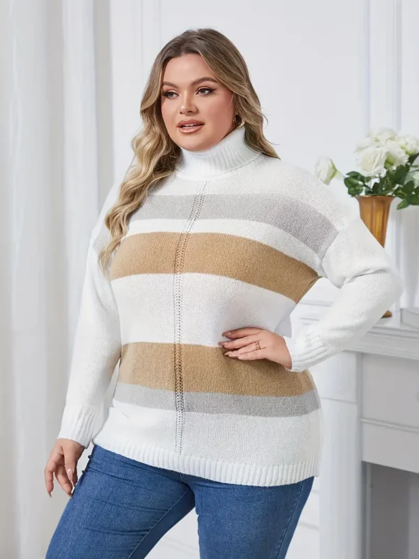 Pull col roulé à rayures grande taille Pull col roulé à rayures grande taille, pull décontracté à manches longues en tricot ample pour l'automne et l'hiver, vêtements grande taille pour femmes 28 septembre 2024 Kotazando