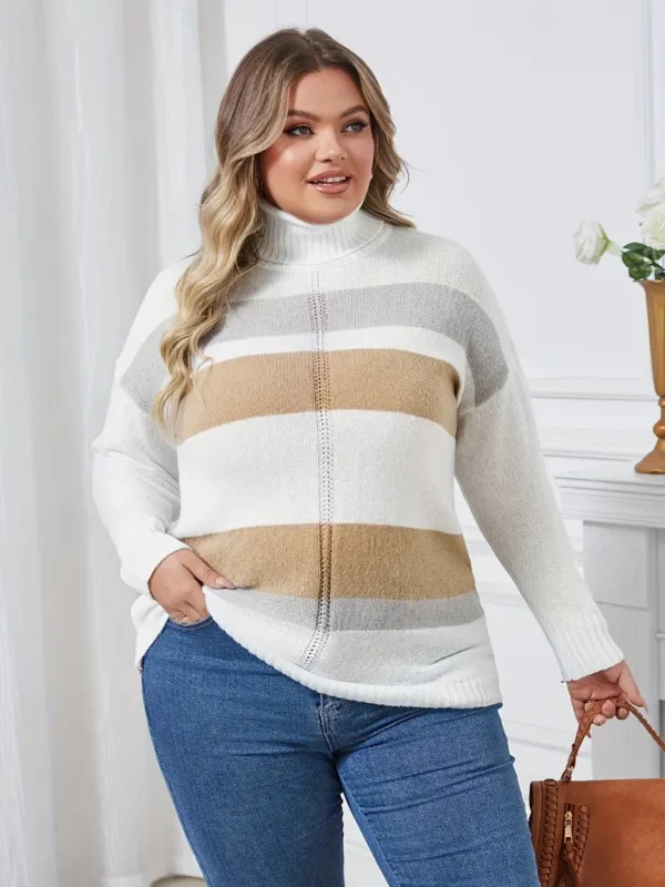 Pull col roulé à rayures grande taille Pull col roulé à rayures grande taille, pull décontracté à manches longues en tricot ample pour l'automne et l'hiver, vêtements grande taille pour femmes 28 septembre 2024 Kotazando