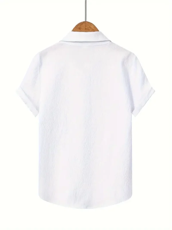 Chemise décontractée en mousseline de couleur unie pour garçons, hauts décontractés à manches courtes et revers, vêtements pour garçons pour l'été en plein air – Image 2