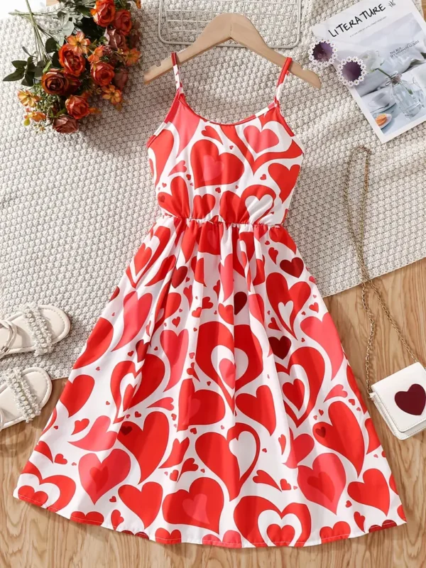 Robe camisole à imprimé cœur pour fille Robe camisole à imprimé cœur pour fille, Robe confortable, Vêtements d'été, Cadeau de Saint-Valentin octobre 15, 2024 Kotazando