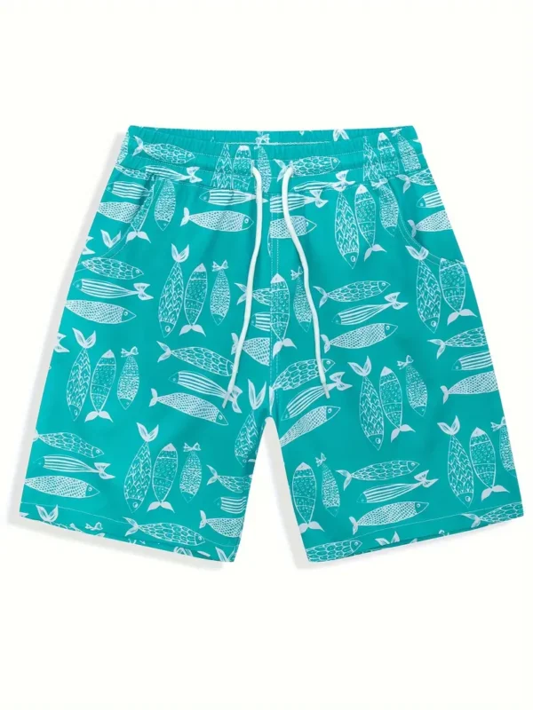 Lot de 2 shorts de bain imprimés style vacances pour garçon, taille élastique, pour la pêche, la natation, le camping, les sports de plein air et nautiques – Image 5