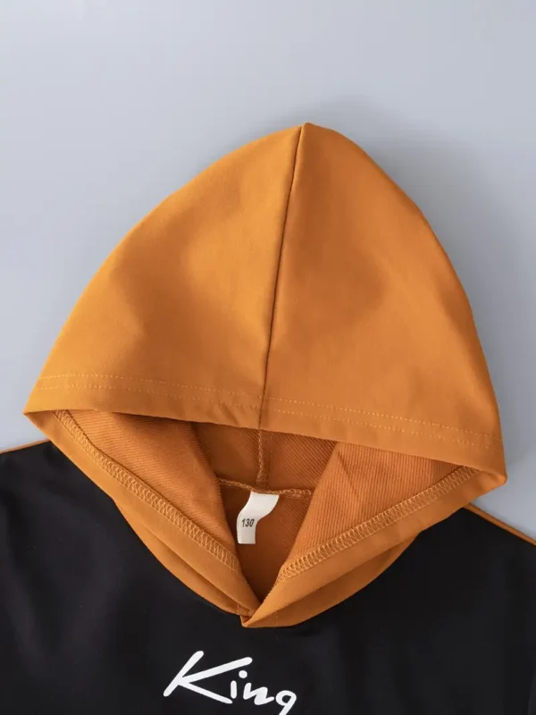 Ensemble 2 pièces pour garçon avec couleurs contrastées pour votre petit roi, sweat à capuche et pantalon, vêtements pour enfants pour l'automne et l'hiver, en cadeau – Image 5