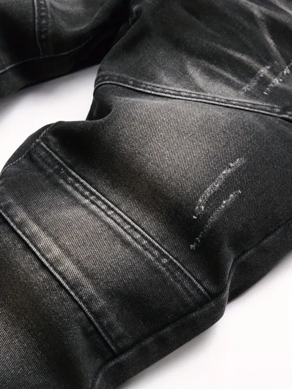 Jean décontracté en denim pour garçon, mélange de coton, couleur unie, non extensible, coupe standard, délavé, fermeture à glissière, toutes saisons, vêtements pour jeunes – Image 9