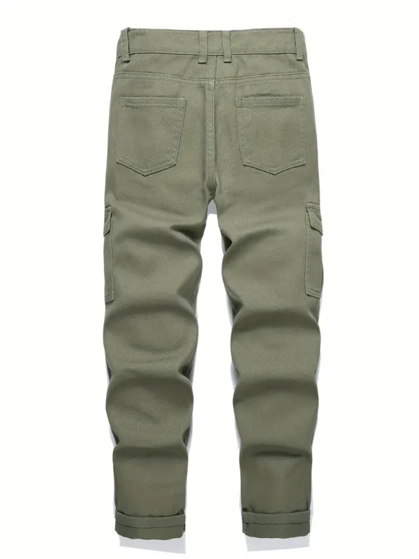Pantalon cargo en denim multi-poches pour garçons, coton, pantalon décontracté de couleur unie, vêtements confortables toutes saisons – Image 2