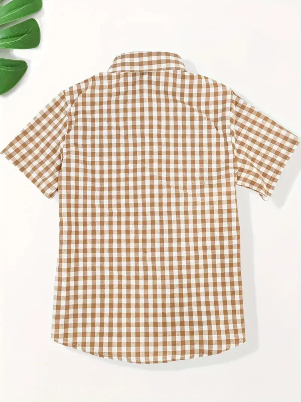 Chemise à manches courtes à carreaux tendance pour adolescents avec poche, hauts en coton décontractés et confortables pour l'été – Image 2
