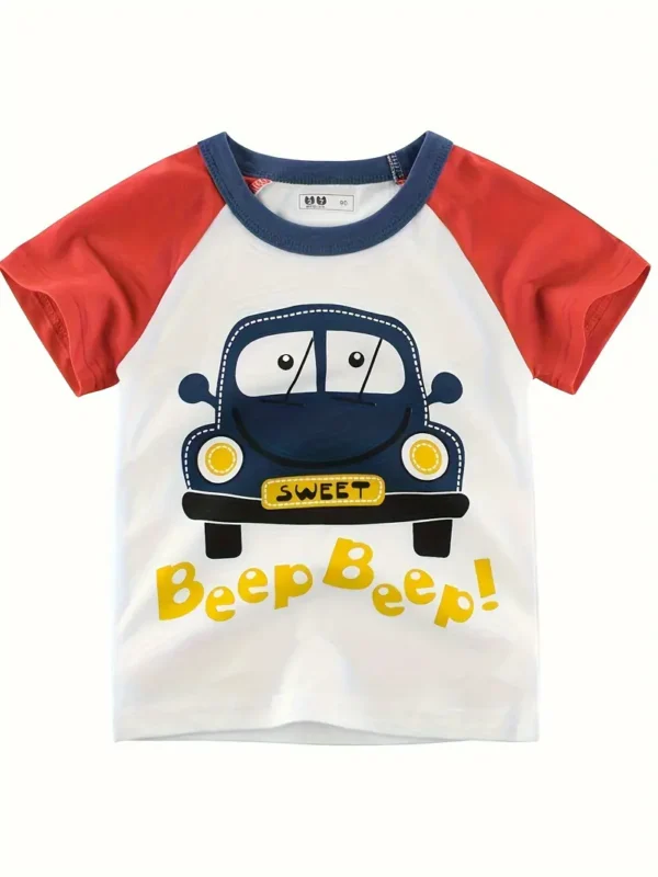 Lot de 4 t-shirts de sport pour garçon 100 % coton avec imprimé de voiture de dessin animé, Vêtements d'extérieur confortables pour l'été – Image 6