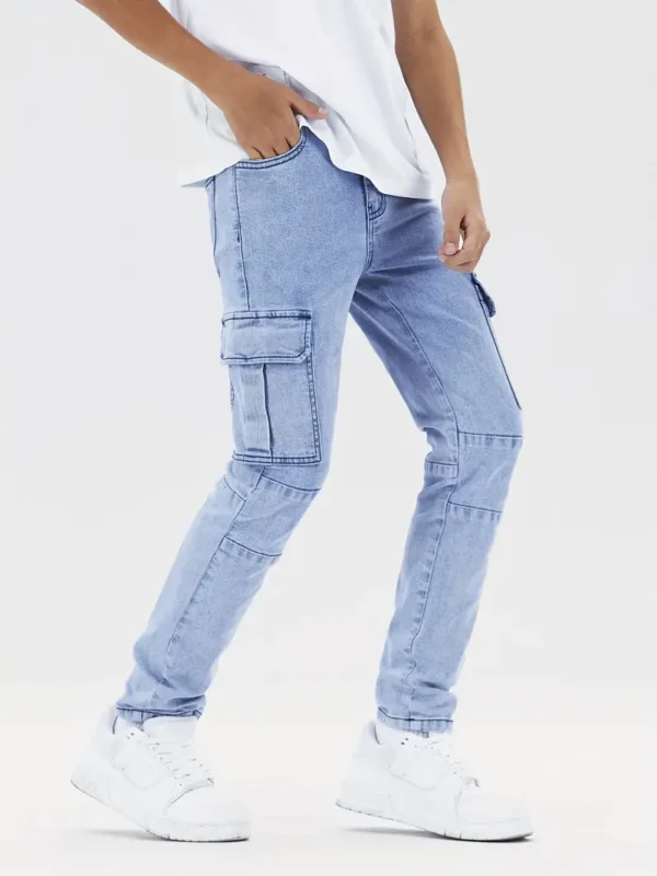 Pantalon cargo slim en denim pour garçon Pantalon cargo slim en denim pour garçon, taille moyenne, longueur complète, vêtements d'extérieur décontractés octobre 17, 2024 Kotazando