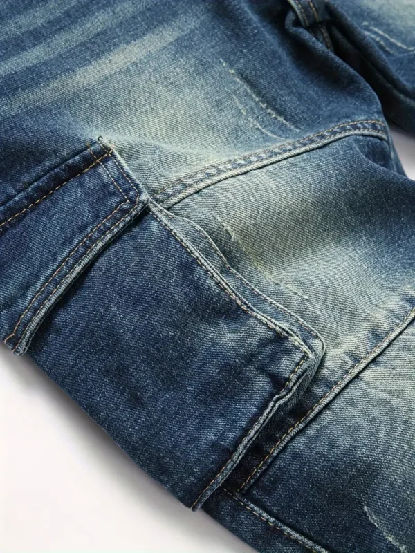 Jean slim d'inspiration vintage pour ados, Mélange de coton, taille mi-haute avec poches latérales, lavable en machine – Image 2
