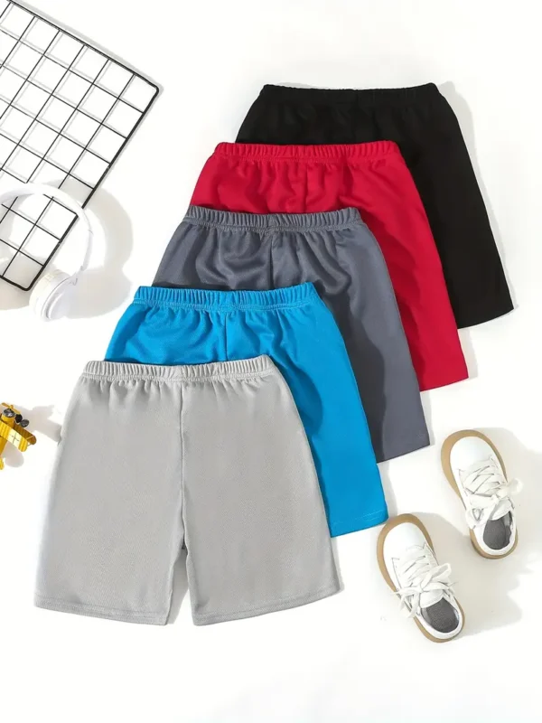 Lot de 5 shorts de sport d'été pour garçons, taille élastique, vêtements de sport décontractés, séchage rapide, coupe confortable pour adolescents - Image 3