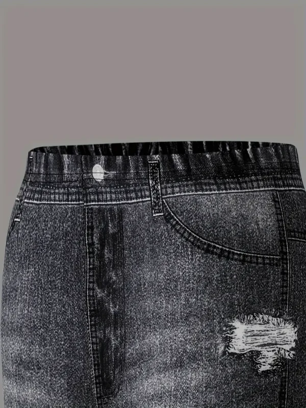 Leggings 3 pièces pour filles, ajustés et extensibles, motif imitation denim, pour le printemps et l'automne – Image 4