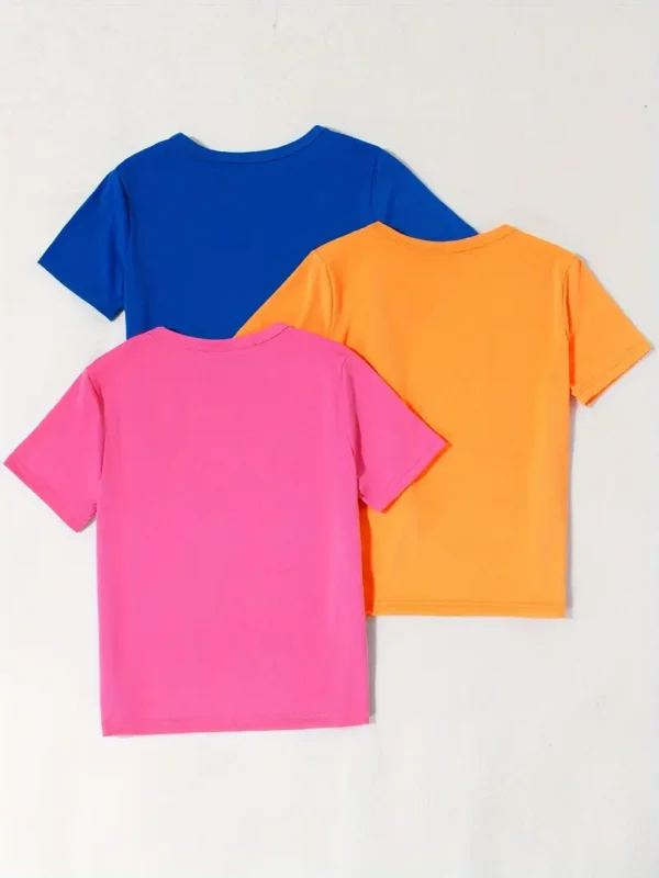 T-shirt d'été décontracté à manches courtes pour enfants, imprimé alphabet, mélange de polyester doux, coupe décontractée, lavable en machine, ensemble 3 pièces pour garçons et filles – Image 4