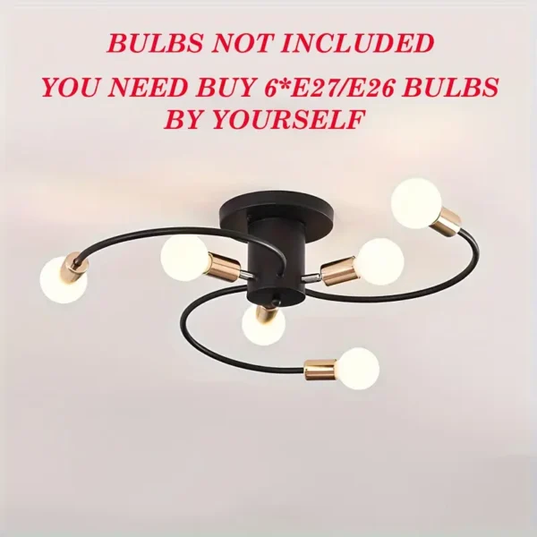 1 luminaire de plafond moderne semi-encastré, design à 6 bras, base E26/E27, 60 W, 220 V, convient pour salon, chambre, cuisine, bureau, salle de bain – Image 10