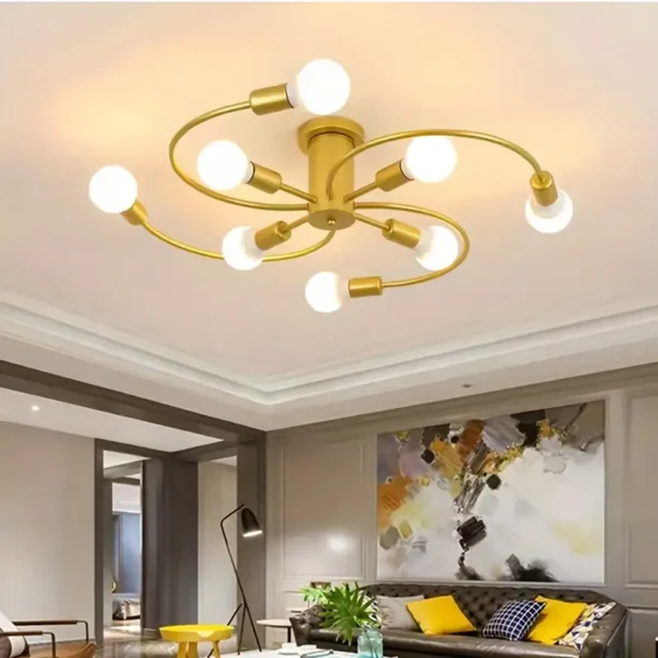1 luminaire de plafond moderne semi-encastré, design à 6 bras, base E26/E27, 60 W, 220 V, convient pour salon, chambre, cuisine, bureau, salle de bain – Image 3