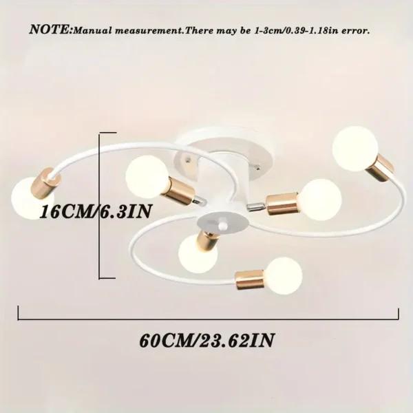 1 luminaire de plafond moderne semi-encastré, design à 6 bras, base E26/E27, 60 W, 220 V, convient pour salon, chambre, cuisine, bureau, salle de bain – Image 12