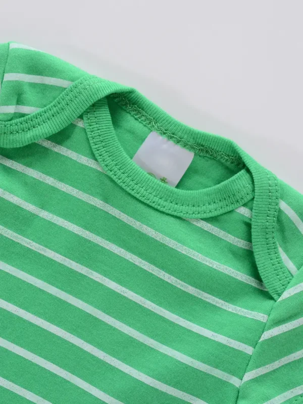 5pcs Nouveau-né Bébé Barboteuse en Coton, Mignon Dinosaure Imprimé Rayé Manches Courtes, Col Rond Body Grenouillères Pour Bébé Garçons, Vêtements Pour Tout-petits – Image 4
