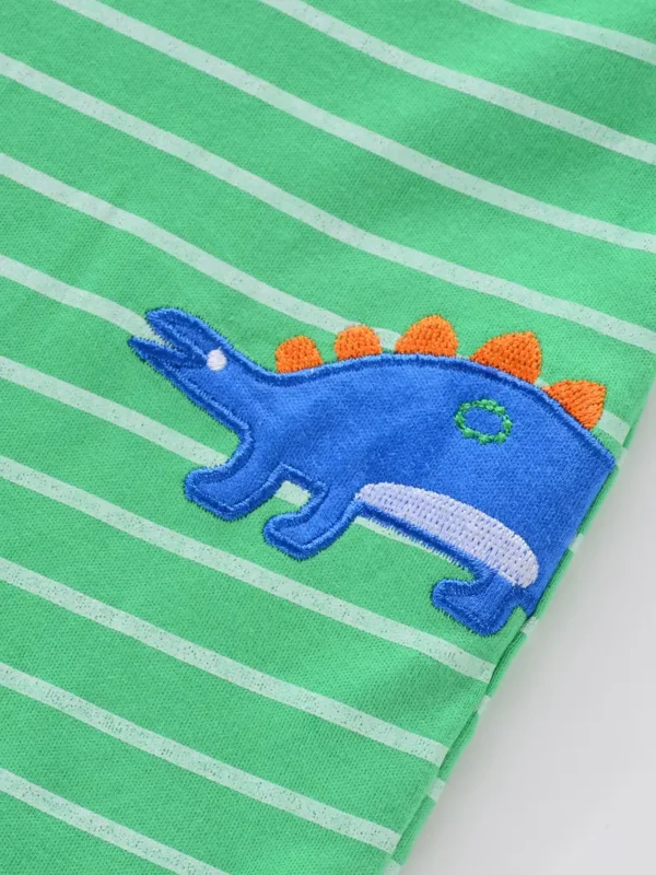 5pcs Nouveau-né Bébé Barboteuse en Coton, Mignon Dinosaure Imprimé Rayé Manches Courtes, Col Rond Body Grenouillères Pour Bébé Garçons, Vêtements Pour Tout-petits – Image 5