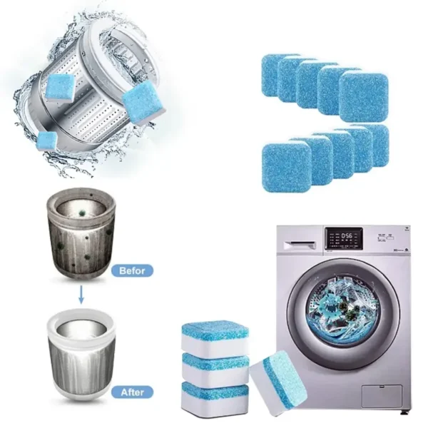 Lot de 12 comprimés effervescents nettoyants en profondeur pour réservoir d'eau de machine à laver, déodorant, outil de nettoyage ménager – Image 4